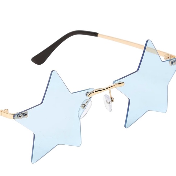 Star-Shaped Sunglasses Rimless Blue Gold Fun Festival Party EDM New Year's - Picture 6 of 15